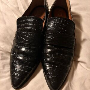 Franco Sarto Black Crocodile Texture Loafers